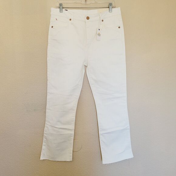Marine Layer Crop Kick Flare Jeans Size 28 Ivory White Stretchy High Rise Pocket - Picture 1 of 11